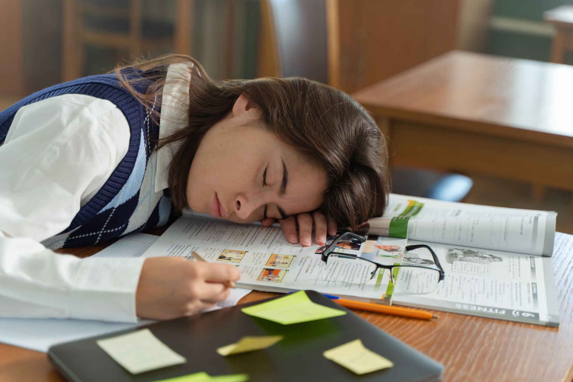 photo of a schoolgirl sleeping